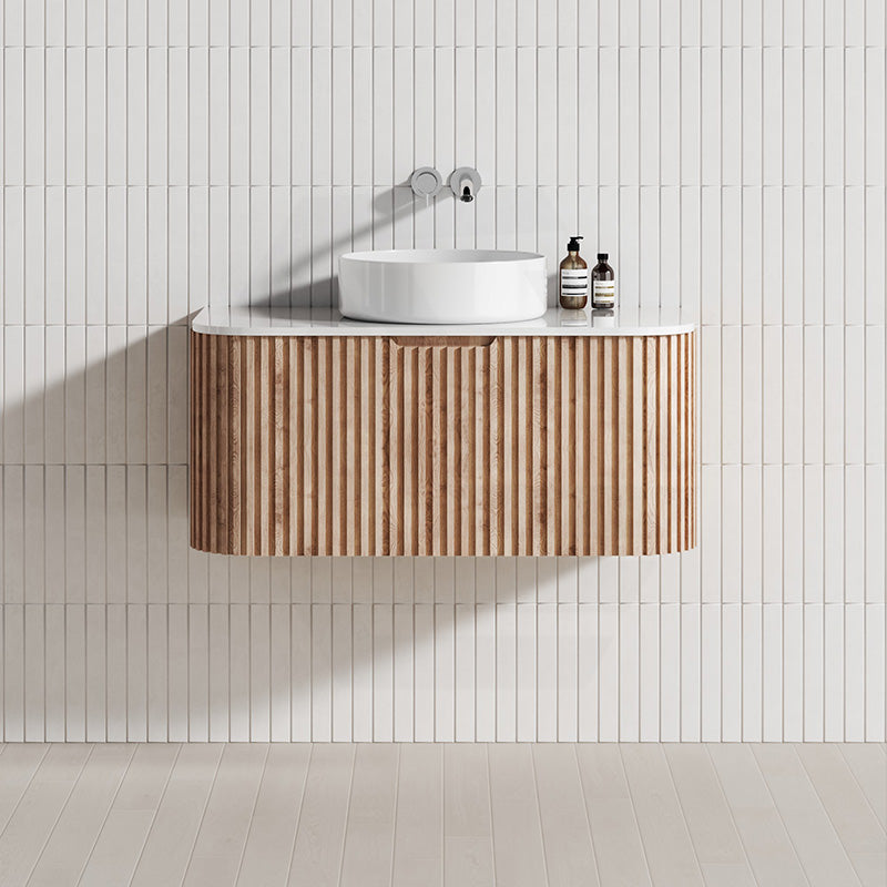 Bergen 900mm MDF Board Fluted Timber Look Wall Hung Vanity