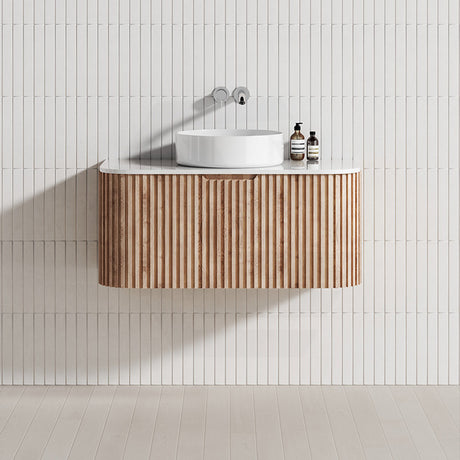 Bergen 900mm MDF Board Fluted Timber Look Wall Hung Vanity