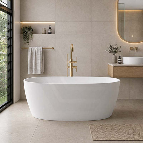 Delta Riva-Slim Bathtub Oval Freestanding Matt White Acrylic NO Overflow 1500/1700mm
