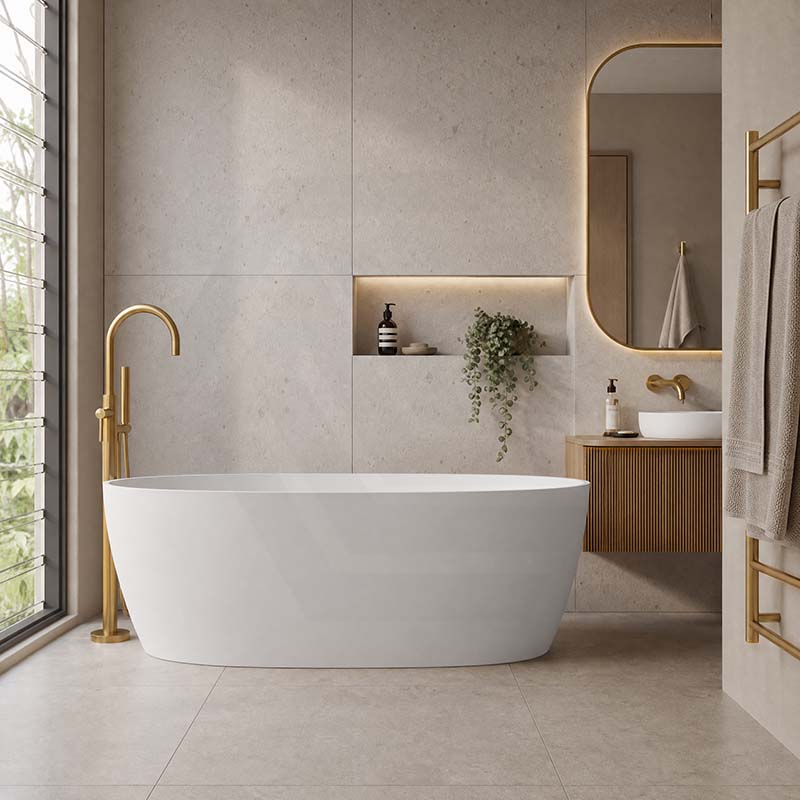 Delta Riva-Slim Bathtub Oval Freestanding Matt White Acrylic NO Overflow 1500/1700mm