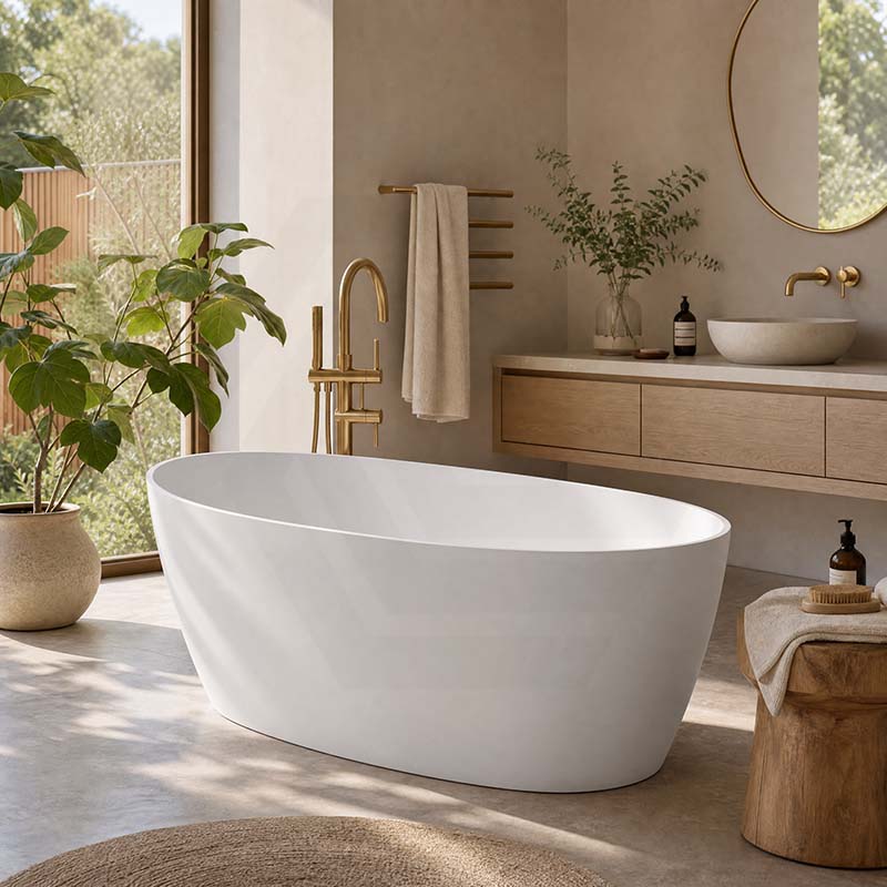 Delta Riva-Slim Bathtub Oval Freestanding Matt White Acrylic NO Overflow 1500/1700mm