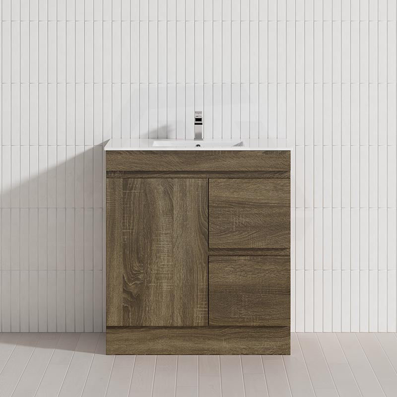 750mm Freestanding Kickboard Bathroom Vanity Dark Oak Cabinet Only Right Drawers