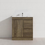 750mm Freestanding Kickboard Bathroom Vanity Dark Oak Cabinet Only Right Drawers