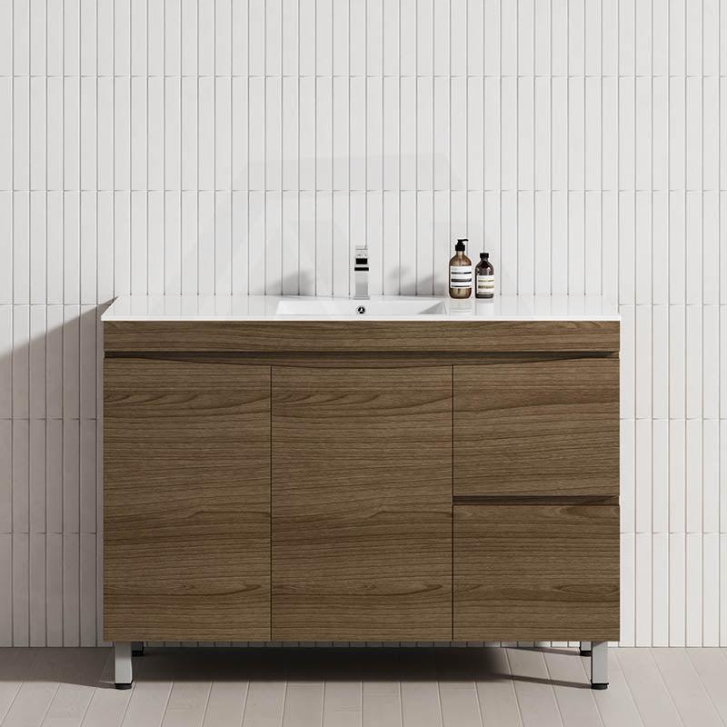 1200mm Freestanding MDF Curve Edge Vanity Dark Oak Finish Left / Right Drawers Cabinet ONLY for Bathroom