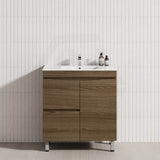 750mm Freestanding MDF Vanity Curve Edge Dark Oak Finish Left / Right Drawers Cabinet ONLY for Bathroom
