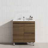 750mm Freestanding MDF Vanity Curve Edge Dark Oak Finish Left / Right Drawers Cabinet ONLY for Bathroom