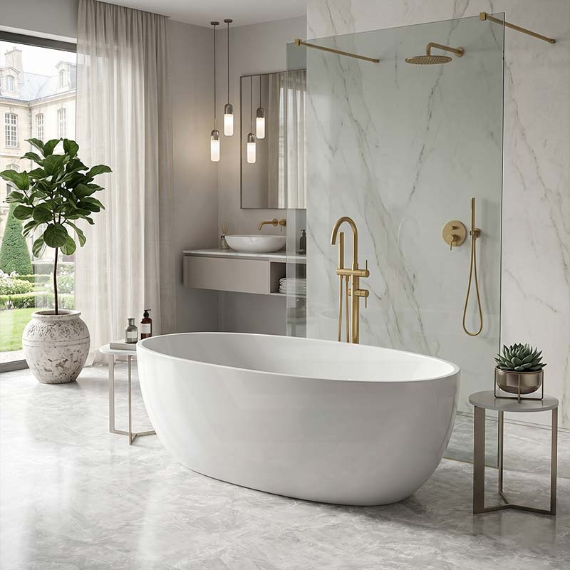 Fanta Oval Acrylic Freestanding Bathtub NO Overflow 1700x800x580mm - Gloss White