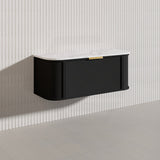 1200mm Houston Matt White/Black Plywood Curved Wall Hung Vanity With Variant Color Handle