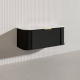 1200mm Houston Matt White/Black Plywood Curved Wall Hung Vanity With Variant Color Handle