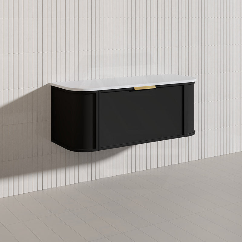 1200mm Houston Matt White/Black Plywood Curved Wall Hung Vanity With Variant Color Handle