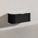 1200mm Houston Matt White/Black Plywood Curved Wall Hung Vanity With Variant Color Handle