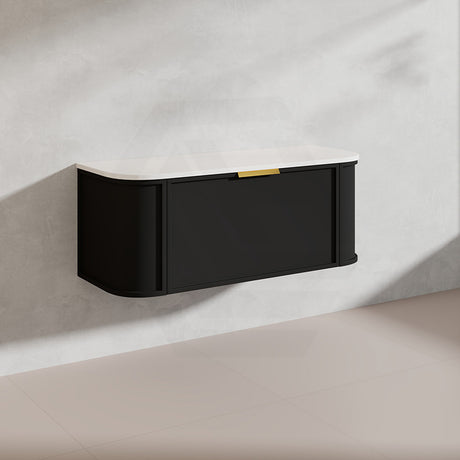 1200mm Houston Matt White/Black Plywood Curved Wall Hung Vanity With Variant Color Handle