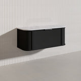 1200mm Houston Matt White/Black Plywood Curved Wall Hung Vanity With Variant Color Handle