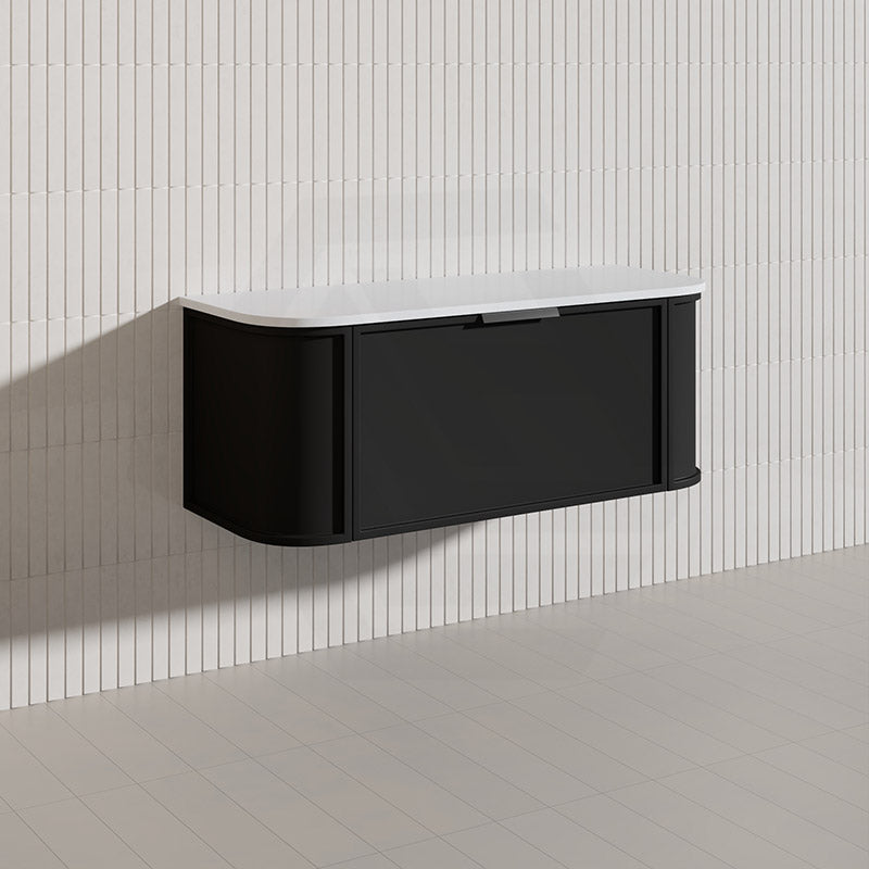 1200mm Houston Matt White/Black Plywood Curved Wall Hung Vanity With Variant Color Handle