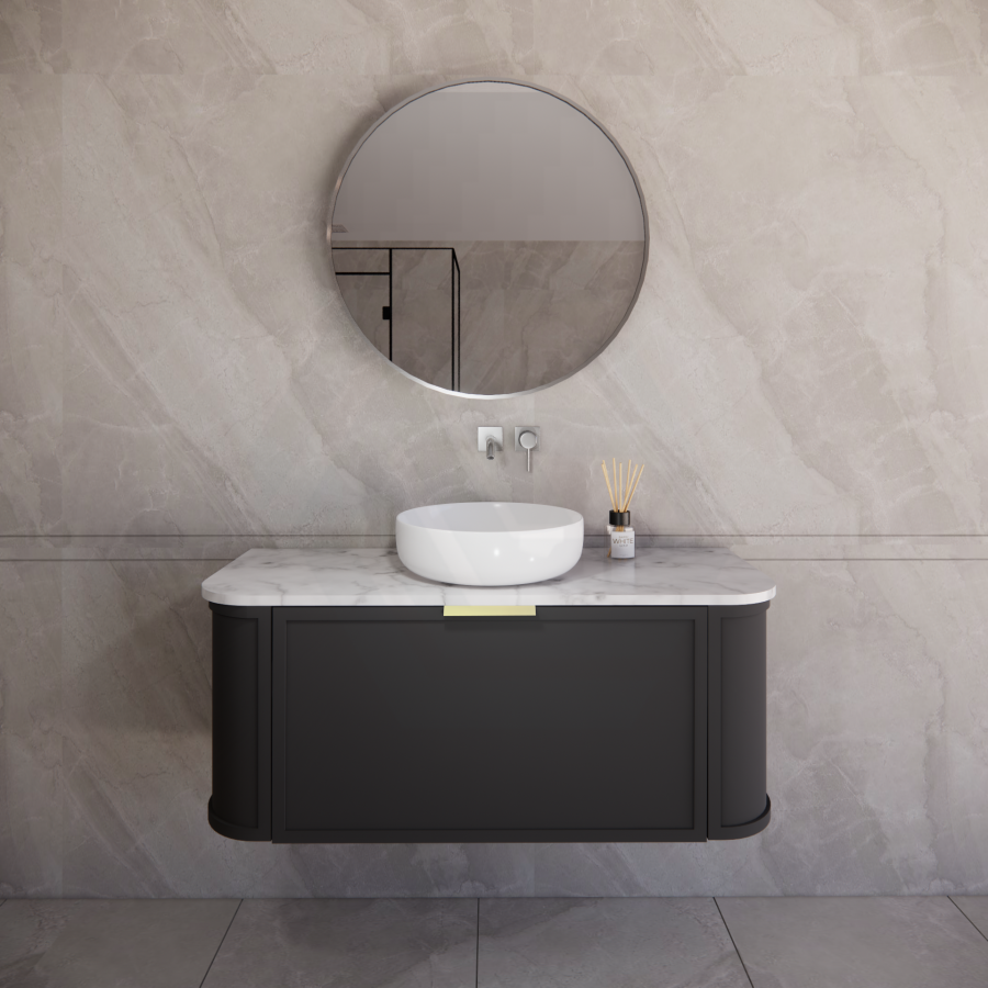 600-1500mm Houston Matt White/Black Plywood Curved Wall Hung Vanity With Variant Color Handle