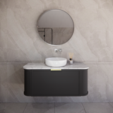 600-1500mm Houston Matt White/Black Plywood Curved Wall Hung Vanity With Variant Color Handle