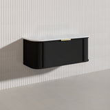 1200mm Houston Matt White/Black Plywood Curved Wall Hung Vanity With Variant Color Handle