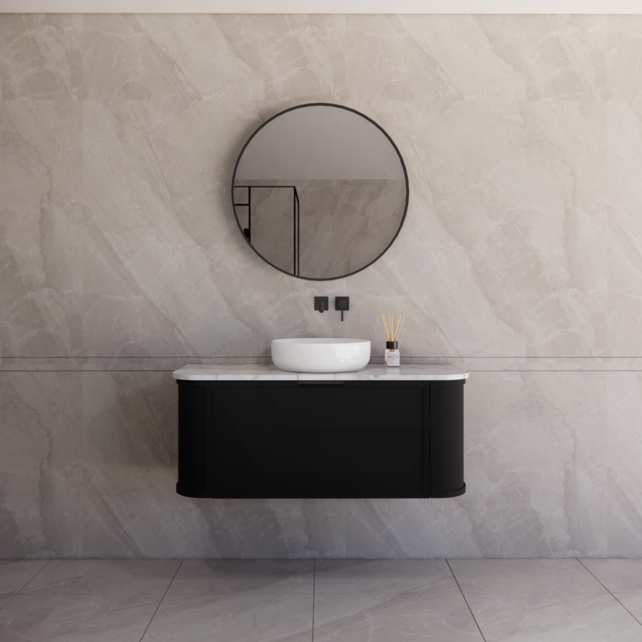 600-1500mm Houston Matt White/Black Plywood Curved Wall Hung Vanity With Variant Color Handle