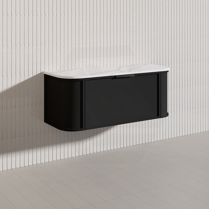 1200mm Houston Matt White/Black Plywood Curved Wall Hung Vanity With Variant Color Handle