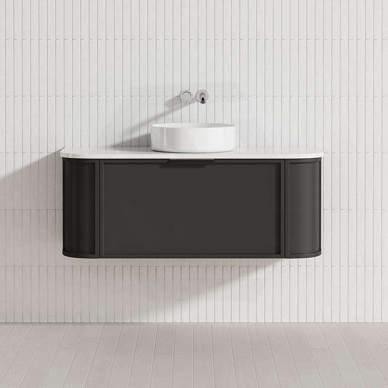 600-1500mm Houston Matt White/Black Plywood Curved Wall Hung Vanity With Variant Color Handle