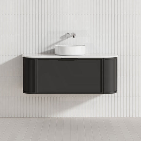 600-1500mm Houston Matt White/Black Plywood Curved Wall Hung Vanity With Variant Color Handle