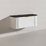 1200mm Houston Matt White/Black Plywood Curved Wall Hung Vanity With Variant Color Handle