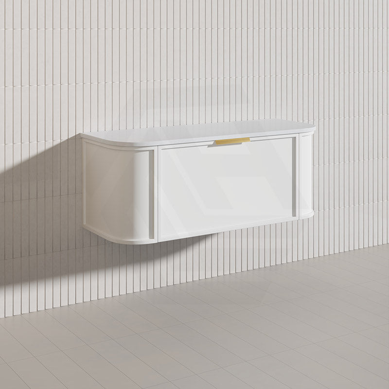 1200mm Houston Matt White/Black Plywood Curved Wall Hung Vanity With Variant Color Handle