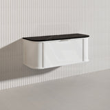 1200mm Houston Matt White/Black Plywood Curved Wall Hung Vanity With Variant Color Handle