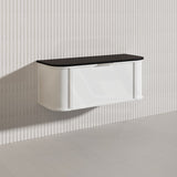 1200mm Houston Matt White/Black Plywood Curved Wall Hung Vanity With Variant Color Handle