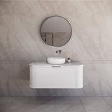 600-1500mm Houston Matt White/Black Plywood Curved Wall Hung Vanity With Variant Color Handle