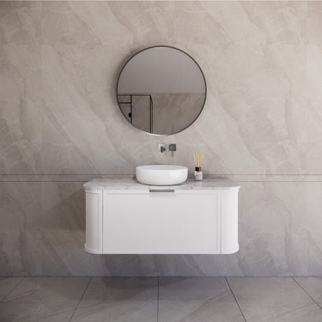 600-1500mm Houston Matt White/Black Plywood Curved Wall Hung Vanity With Variant Color Handle