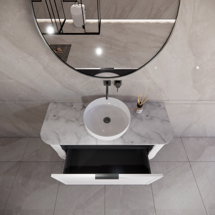 600-1500mm Houston Matt White/Black Plywood Curved Wall Hung Vanity With Variant Color Handle