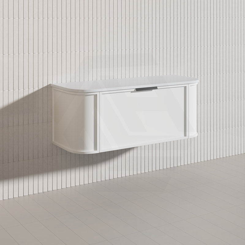 1200mm Houston Matt White/Black Plywood Curved Wall Hung Vanity With Variant Color Handle