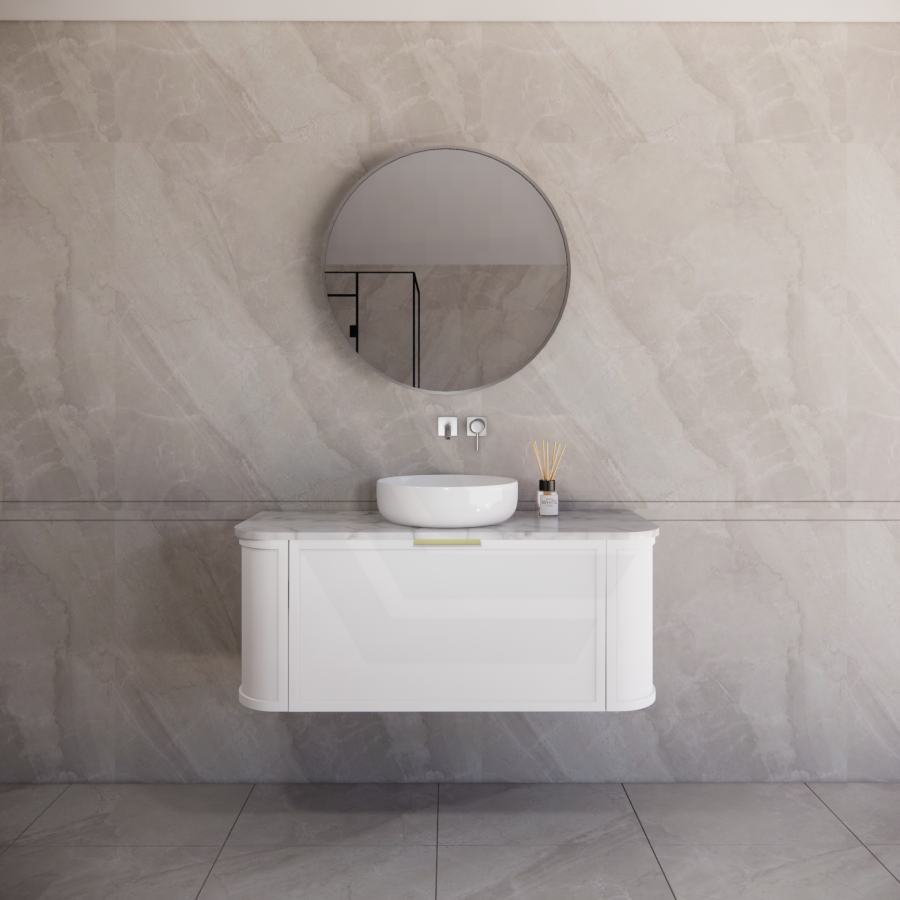 600-1500mm Houston Matt White/Black Plywood Curved Wall Hung Vanity With Variant Color Handle