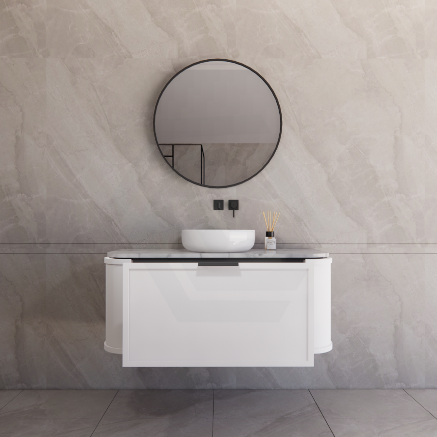600-1500mm Houston Matt White/Black Plywood Curved Wall Hung Vanity With Variant Color Handle