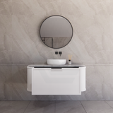 600-1500mm Houston Matt White/Black Plywood Curved Wall Hung Vanity With Variant Color Handle