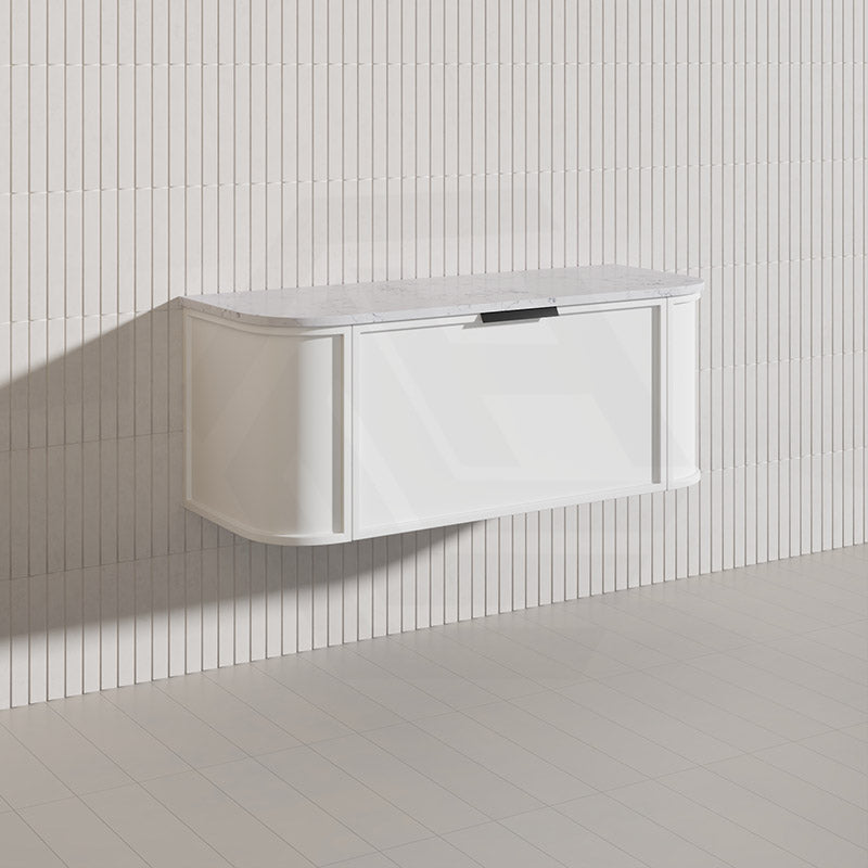 1200mm Houston Matt White/Black Plywood Curved Wall Hung Vanity With Variant Color Handle