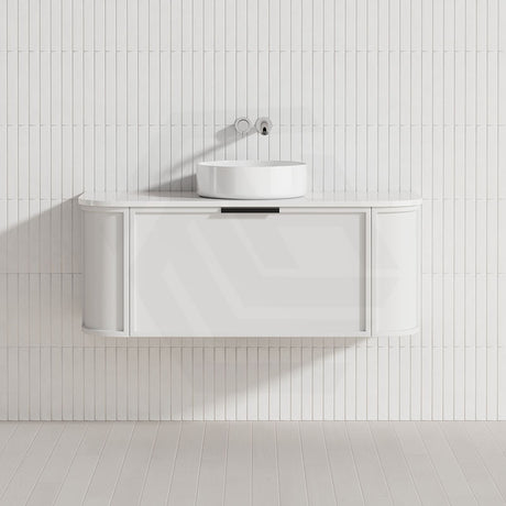 600-1500mm Houston Matt White/Black Plywood Curved Wall Hung Vanity With Variant Color Handle