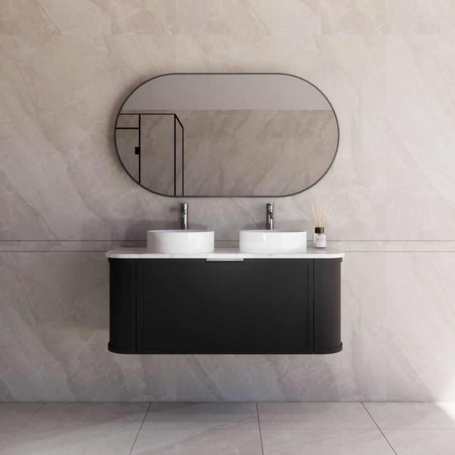 600-1500mm Houston Matt White/Black Plywood Curved Wall Hung Vanity With Variant Color Handle
