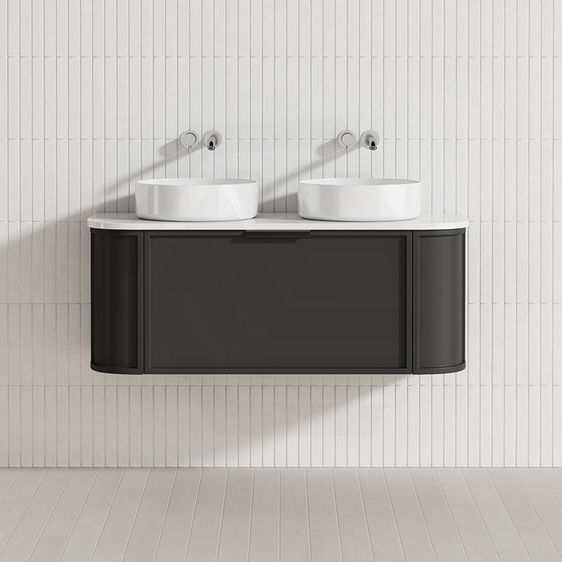 600-1500mm Houston Matt White/Black Plywood Curved Wall Hung Vanity With Variant Color Handle