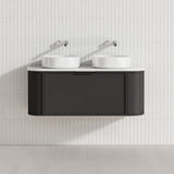 600-1500mm Houston Matt White/Black Plywood Curved Wall Hung Vanity With Variant Color Handle