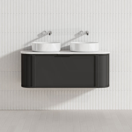 600-1500mm Houston Matt White/Black Plywood Curved Wall Hung Vanity With Variant Color Handle