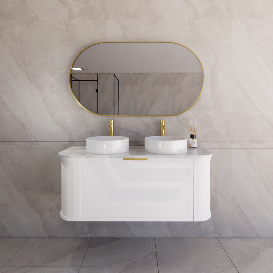 600-1500mm Houston Matt White/Black Plywood Curved Wall Hung Vanity With Variant Color Handle
