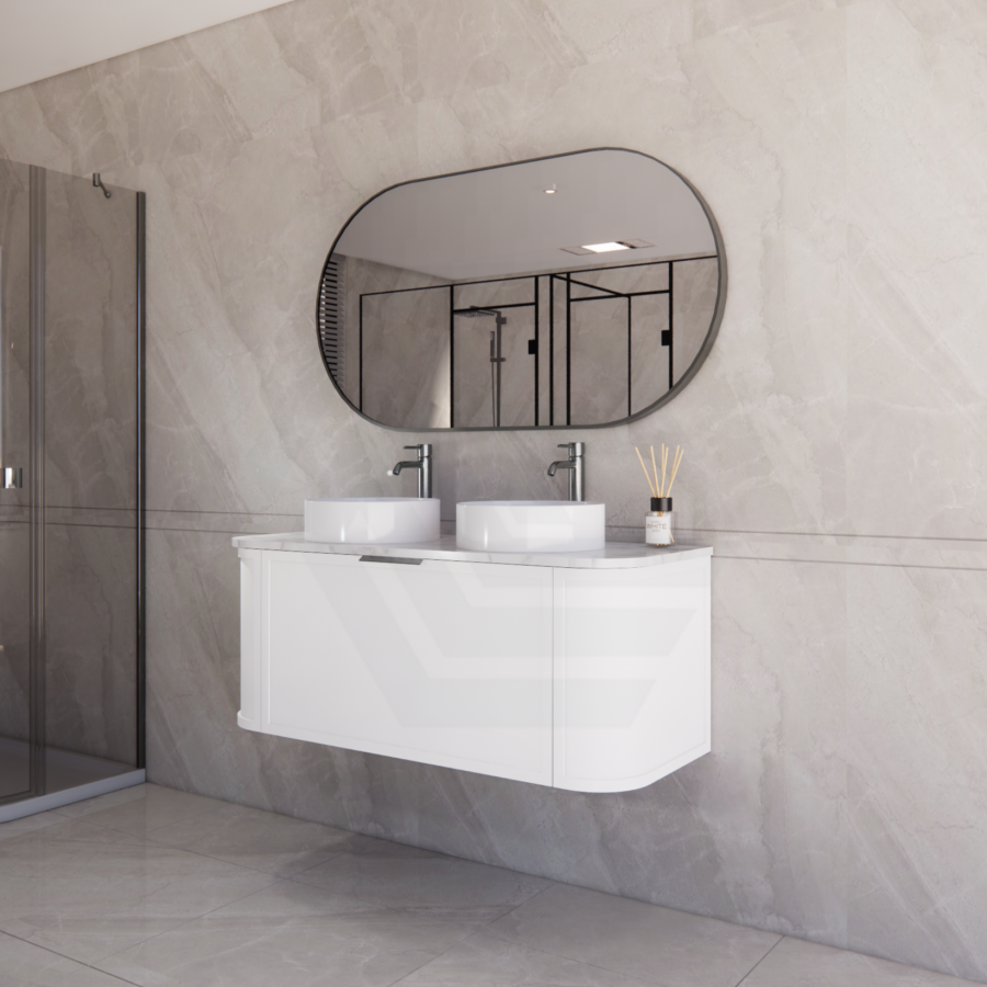 600-1500mm Houston Matt White/Black Plywood Curved Wall Hung Vanity With Variant Color Handle