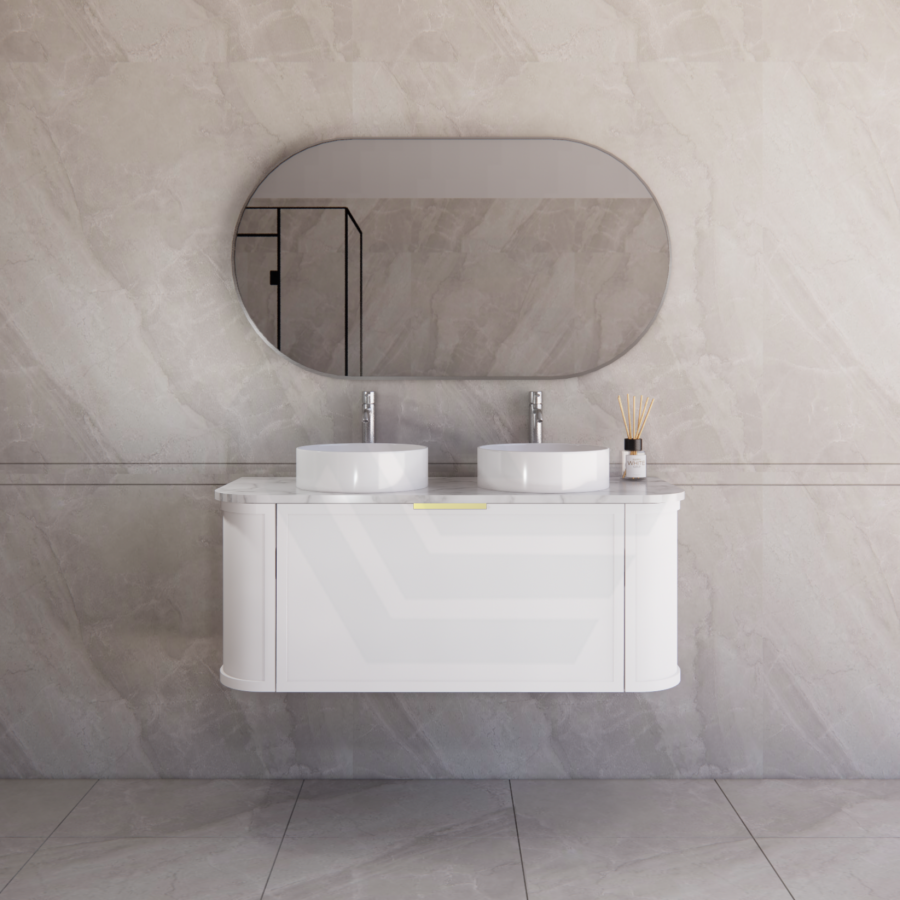 600-1500mm Houston Matt White/Black Plywood Curved Wall Hung Vanity With Variant Color Handle