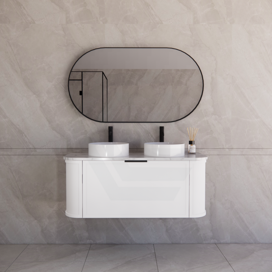 600-1500mm Houston Matt White/Black Plywood Curved Wall Hung Vanity With Variant Color Handle