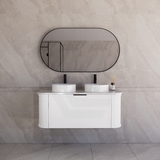 600-1500mm Houston Matt White/Black Plywood Curved Wall Hung Vanity With Variant Color Handle