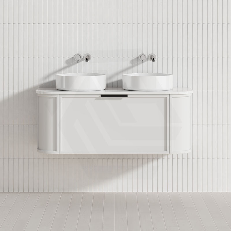 600-1500mm Houston Matt White/Black Plywood Curved Wall Hung Vanity With Variant Color Handle