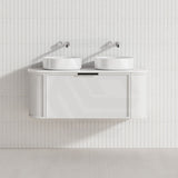 600-1500mm Houston Matt White/Black Plywood Curved Wall Hung Vanity With Variant Color Handle