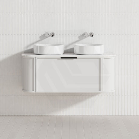 600-1500mm Houston Matt White/Black Plywood Curved Wall Hung Vanity With Variant Color Handle